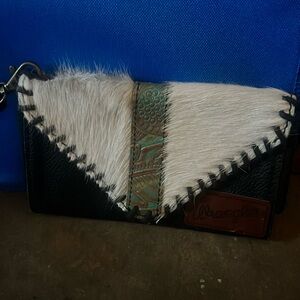 Very Cool Genuine Leather Black And White 2 Pocket Clutch